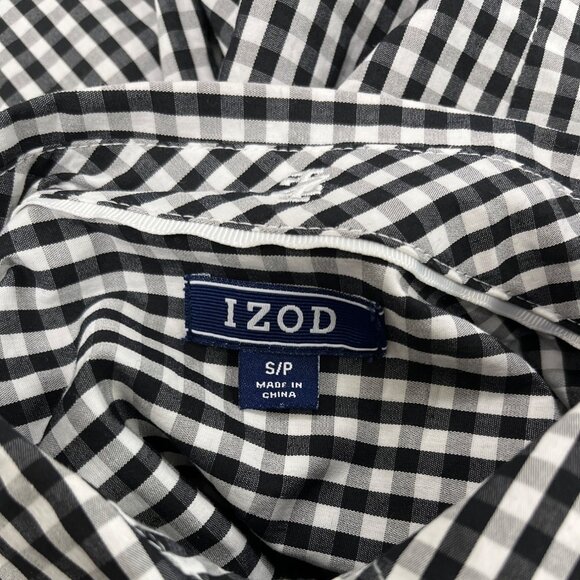 Izod Black & White Gingham Sleeveless Button-Up Top With Ruffle Front Sz SP - Picture 4 of 6